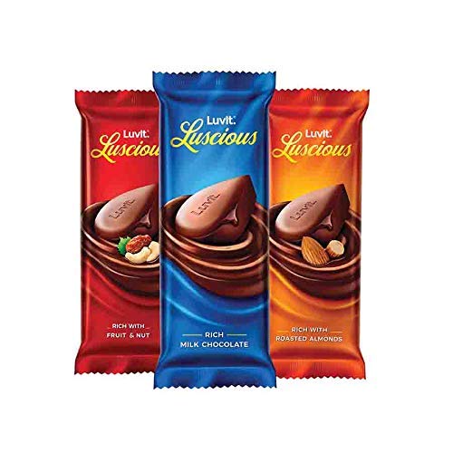 LuvIt Luscious Milk Chocolates Bar | Combo Pack of Milk, Fruit & Nut, Roasted Almond | Deliciously Smooth | Pack of 3 – 142g