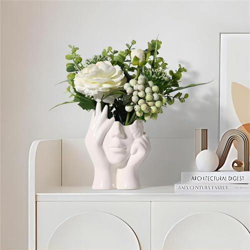 BrownLove Ceramic Face Vase White Flower for Decor Female Form Ar...