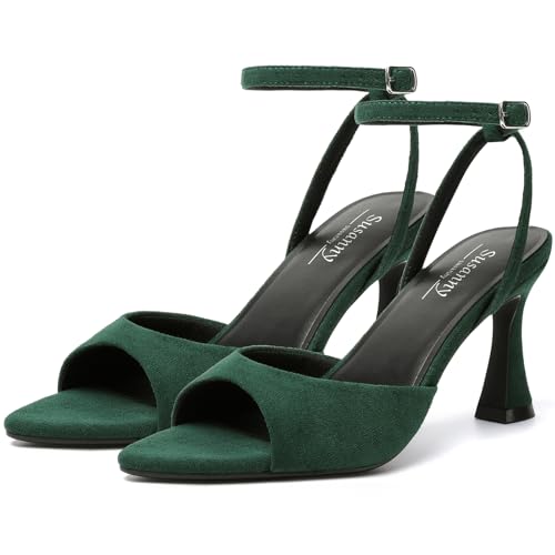 Image of Susanny High Heels for Women Pointed Open Toe Strappy Chunky Block Heels Ankle Strap Stiletto Kitten Heeled Sandals Wedding Bridal Party Prom Sexy Dress Shoes