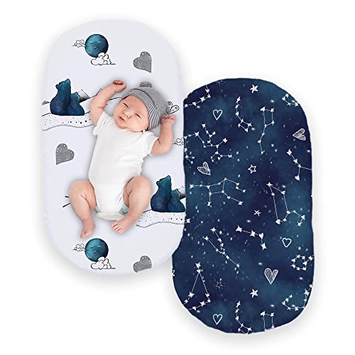 Jumpoff Jo - 2 Pack Fitted Bassinet Sheets, Soft Cotton Flexible Fit For Oval, Rectangle, And Hourglass Standard Mattresses, 16 In. X 32 In. - Galaxy And Mama Bear #TOP16