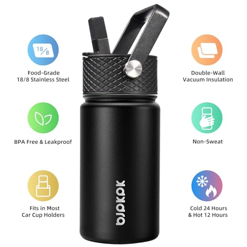 Image of BJPKPK Insulated Water Bottle, 15oz Stainless Steel with Straw Lid