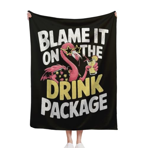 Blame It On The Drink Package Funny Cruise Flamingo Retro Flannel Blanket for Women Home Sofa Blanket Flannel Blanket Suitable for All Seasons