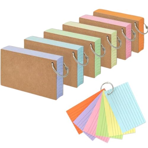 Tarjetas de índice para repaso universitario y escuela, 600 hojas de colores con anillo.