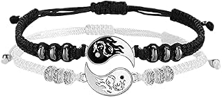 Bracelets for Women Men, Best Friend Bracelets 2 Matching Yin and Yangs Adjustable Rope Bracelets for Friendship Relationship Boyfriend Girlfriend Valentine's Day Gift