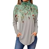 LAYHTKTL Womens Turtle Necks Long Sleeve Tops Casual Printed Fall Cute Shirts 2025 Drop Shoulder Mock Turtleneck Blouses Dressy Tunics or Tops to Wear with Leggings Light Green XXL