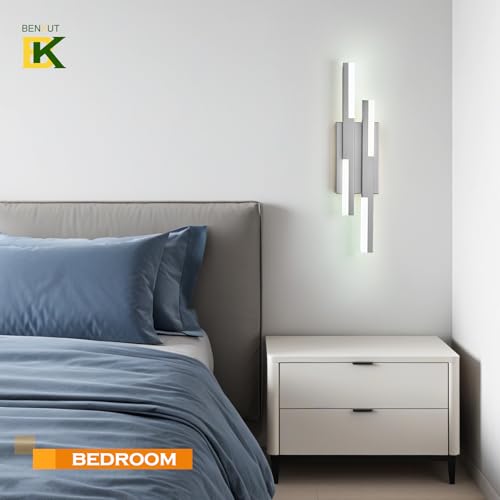 Image of Benkut Modern LED Wall Sconce Silver Remote Wall Light Fixtures for Bathroom, Dimmable Vanity Light Indoor LED Remote Wall Sconce for Bedside Bedroom Living Dining Room (1 Pack 3000-6500K 19.7inch)
