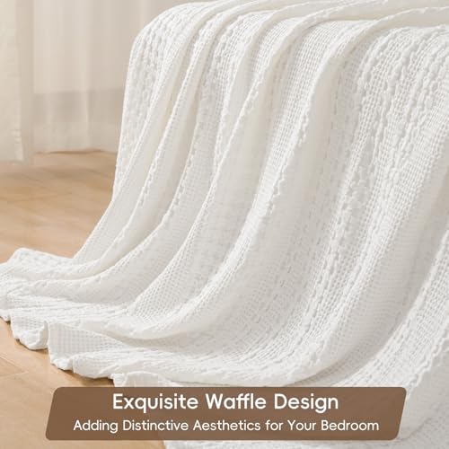 Image of PHF 100% Cotton Waffle Blanket Queen Size for Bed, Lightweight Breathable and Soft for Summer, Luxury Aesthetic Waffle Weave Blanket for Home Decor & Gifts for Women, 90 inchx90 inch, White