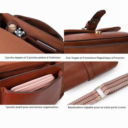 AFKOMST Sac à bandoulière pour femmes Petit sac à main et sac à épaule vintage en cuir végétal, Small – vue 6