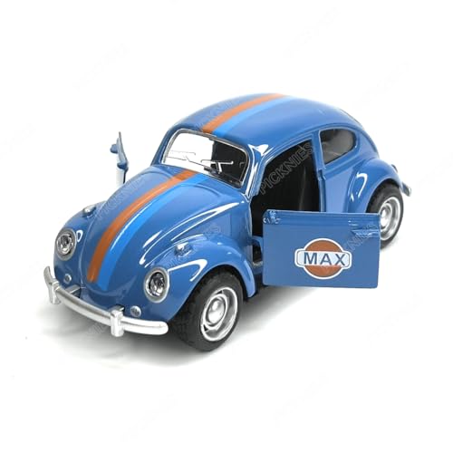 Image of Classic Vintage VW Beetle Diecast Metal Pullback Toy car with Openable Doors for Kids | 1:36 Scale Model | Pull Back | Gift for Boys Girls (Dark Blue)