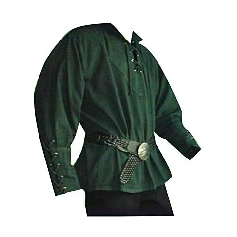 DianShaoA Men's Renaissance Lace-Up Shirt Long Sleeve Tops Casual Medieval Tunic Costume Without Belt Green M Cover