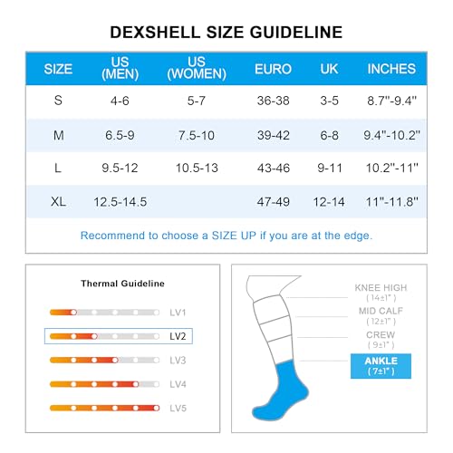 DEX SHELL DS642 Jet Black Blue (M, Jet Black Grey) Waterproof Socks, Waterproof Socks, Fully Waterproof, Breathable, Thermal, Hiking, Fishing, Camping, Outdoors, Unisex