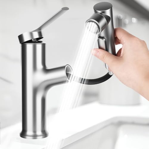 Grifo de baño con ducha extensible, grifo de lavabo de alta presión, grifo monomando con 3 tipos de chorro, adecuado para el baño