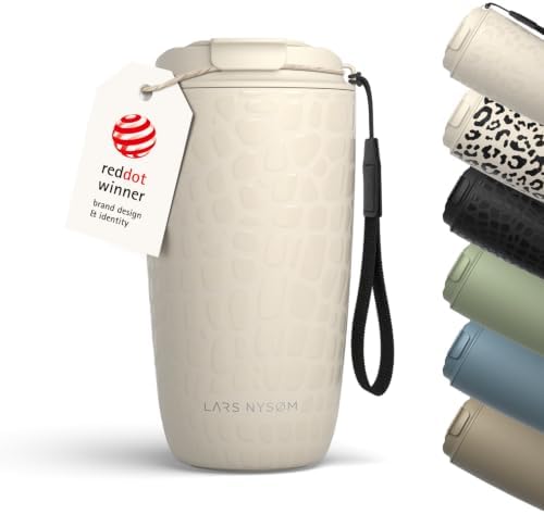 LARS NYSØM Thermobecher 500ml mit Trageschlaufe - Kaffeebecher to go Thermo | Hält 4h Heiß und 8h Kalt - Auslaufsicherer Klappdeckel für Tasche und Rucksack - Doppelwandiger Edelst