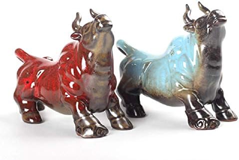 Wall Street Bull Arts Statues,Exquisite Ceramic Fortune Bulls Figurines and Sculptures Home & Office Tabletop Decor (Bullish-Blue)