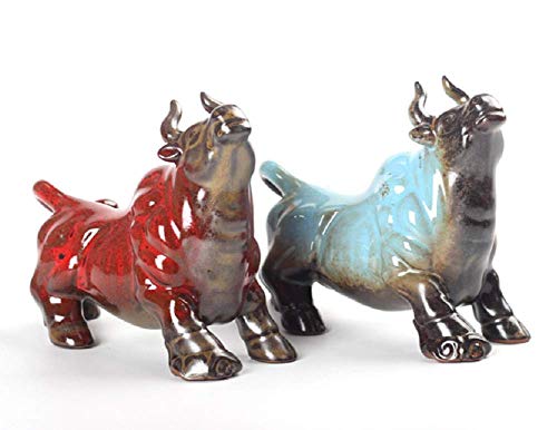 WEALTHCOMING Wall Street Bull Arts Statues,Exquisite Ceramic Fortune Bulls Figurines and Sculptures Home & Office Tabletop Decor (Bullish-Red)
