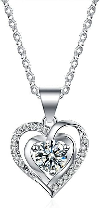 AOQING925 sterling silver zircon pendant necklace, heart of the ocean design women's pendant,Minimalist heart-shaped appearance