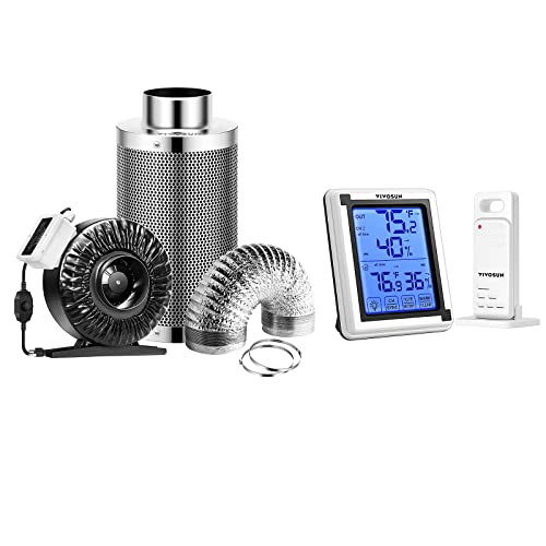 Vivosun Air Filtration Kit: 4 Inch 203 Cfm Inline Fan With Speed Controller, 4'' Carbon Filter And 8 Feet Of Ducting Combo, Digital Hygrometer Thermometer Humidity Monitor #TOP7