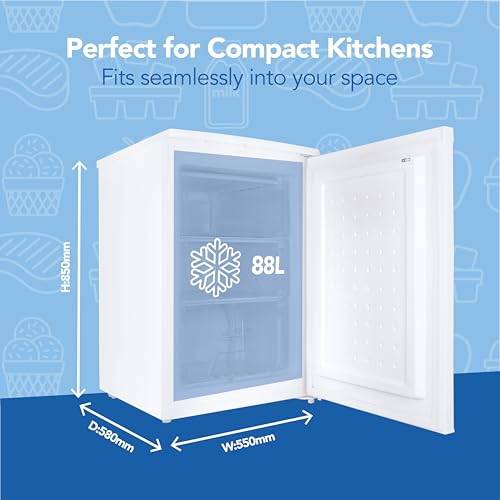 Igenix IG355W Freestanding Under Counter Freezer with 3 Large Drawers, Reversible Door, 88 Litre Freezer Capacity, 55 cm Wide, White - 3