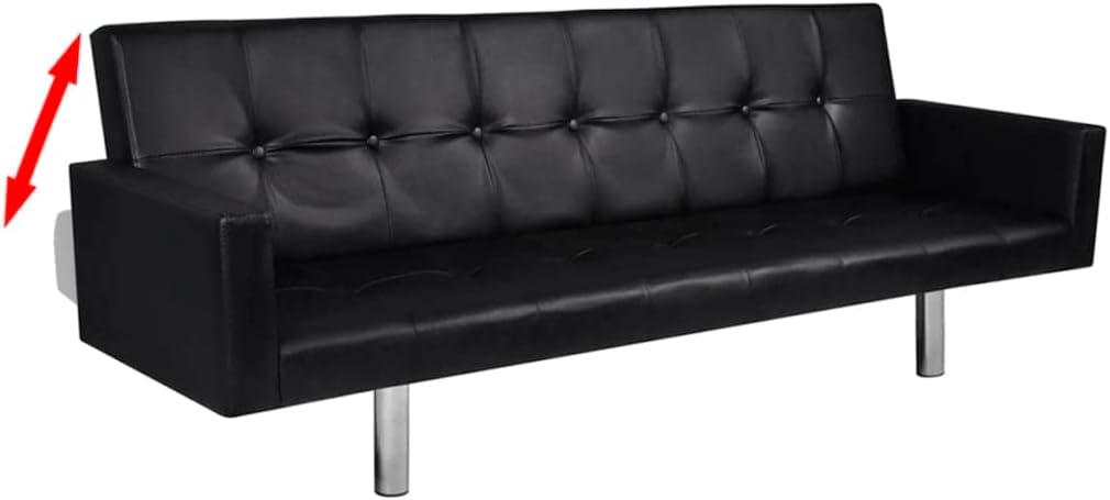 Sofa Bed with Armrest Black Artificial Leather Gaming Couch Home Sofa Living Room Sofas para Sala Big Comfy Couch for Office Bedroom Apartment Study