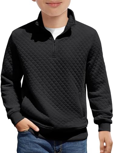 Haloumoning - Haloumoning Black Boys Quarter Zip Quilted Pullover Sweatshirt (Ages 5-14) - Best Deal on Amazon