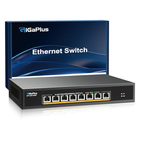Image of 8 Ports 5Gb Unmanaged Ethernet Switch with 8*5G Base-T Ports. GiGaPlus 5Gbps Network Switch for 5Gbe NAS /PC, 5Gbps Adapter /NIC, WiFi7 Router, Desktop /19-inch Rack Mount