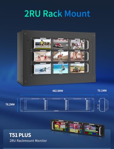 Image of FEELWORLD T51 Plus 2RU Triple 5.5 Inch SDI Rack Mount Broadcast Monitor LCD 1920x1080 3G SDI HDMI AV Input and Output