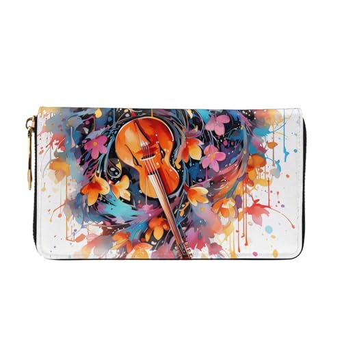 Leather Women Wallets, Long Credit Card Holder, Colorful Note Guitar Print Billfold Clutch & Travel Purse Large Capacity2