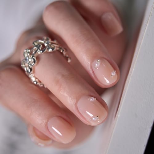 Image of CurvLife Short Oval Press On Nails, Light Pink, Pearl Blush, Soft Gel