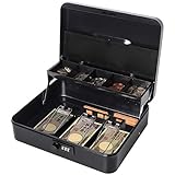 （トモリ）Tomori 手提げ金庫 コインケース 3つスプリングクリップ ダイヤル式 貯金箱 紙幣整理 金属製 (ブラック, L)