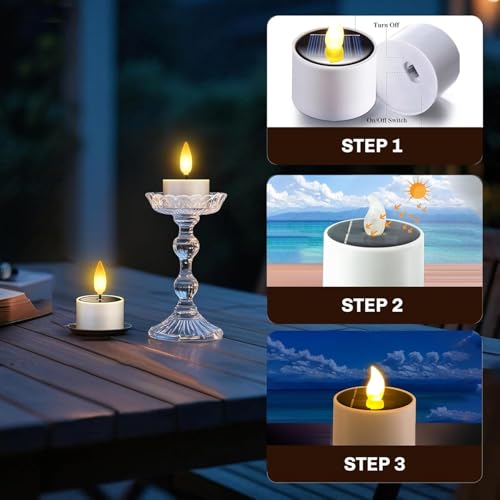 Image of CBK 2 PCS Solar Light Outdoor Waterproof Dusk to Dawn Rechargeable Portable LED Tealight Candle Lamp for Balcony Garden Camping and Home Decor