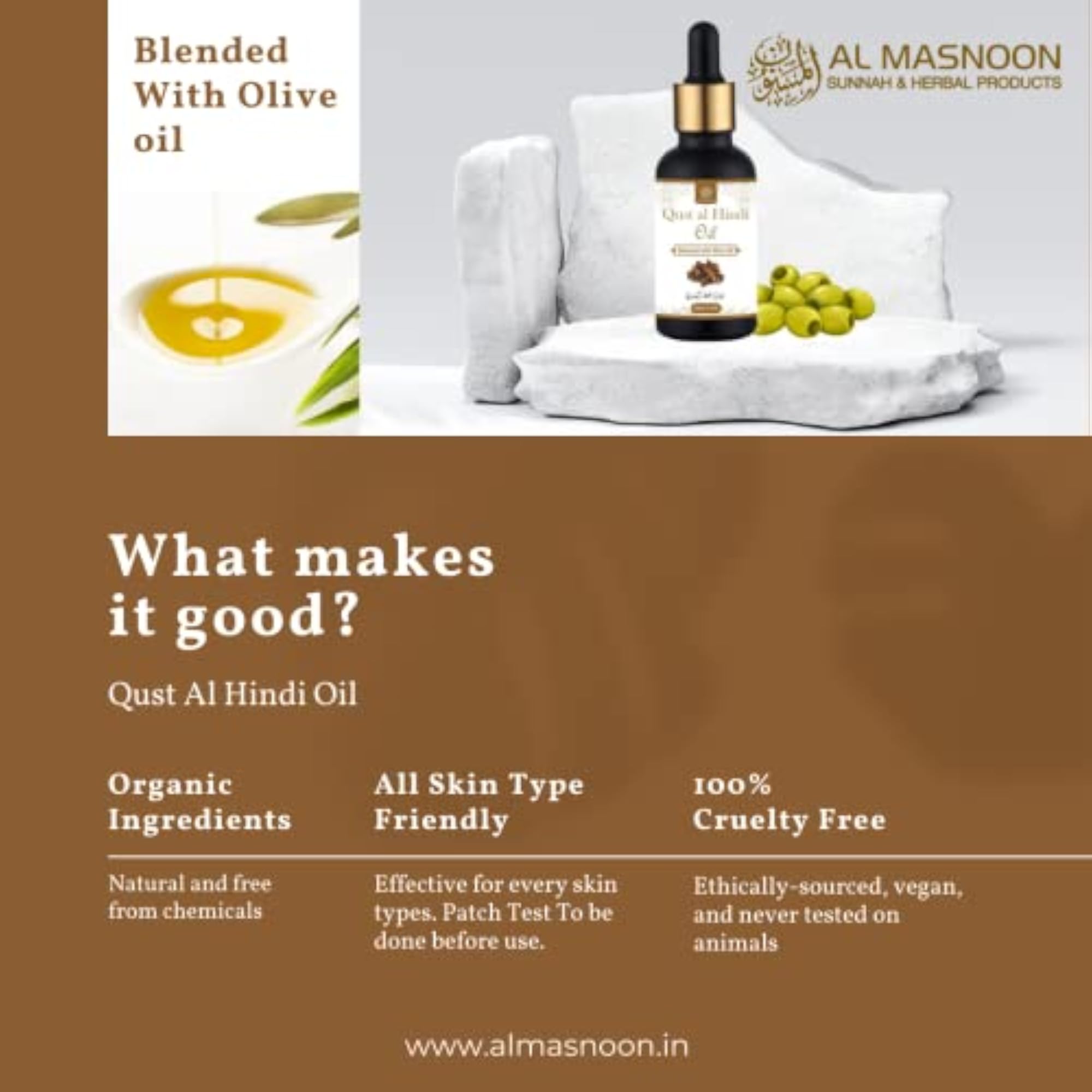 Qust Hindi Oil, 100% Natural Infused with Olive Oil