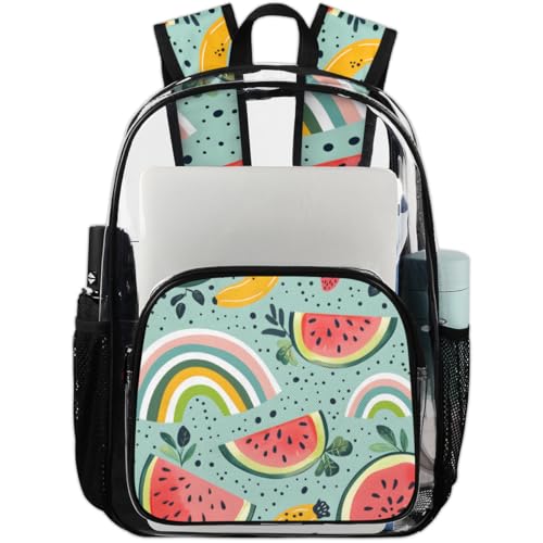 Watermelon Leaves Watercolor Clear Backpack Stadium Approved PVC Backpacks for Adults Heavy Duty Clear Bag for Work Security Travel College