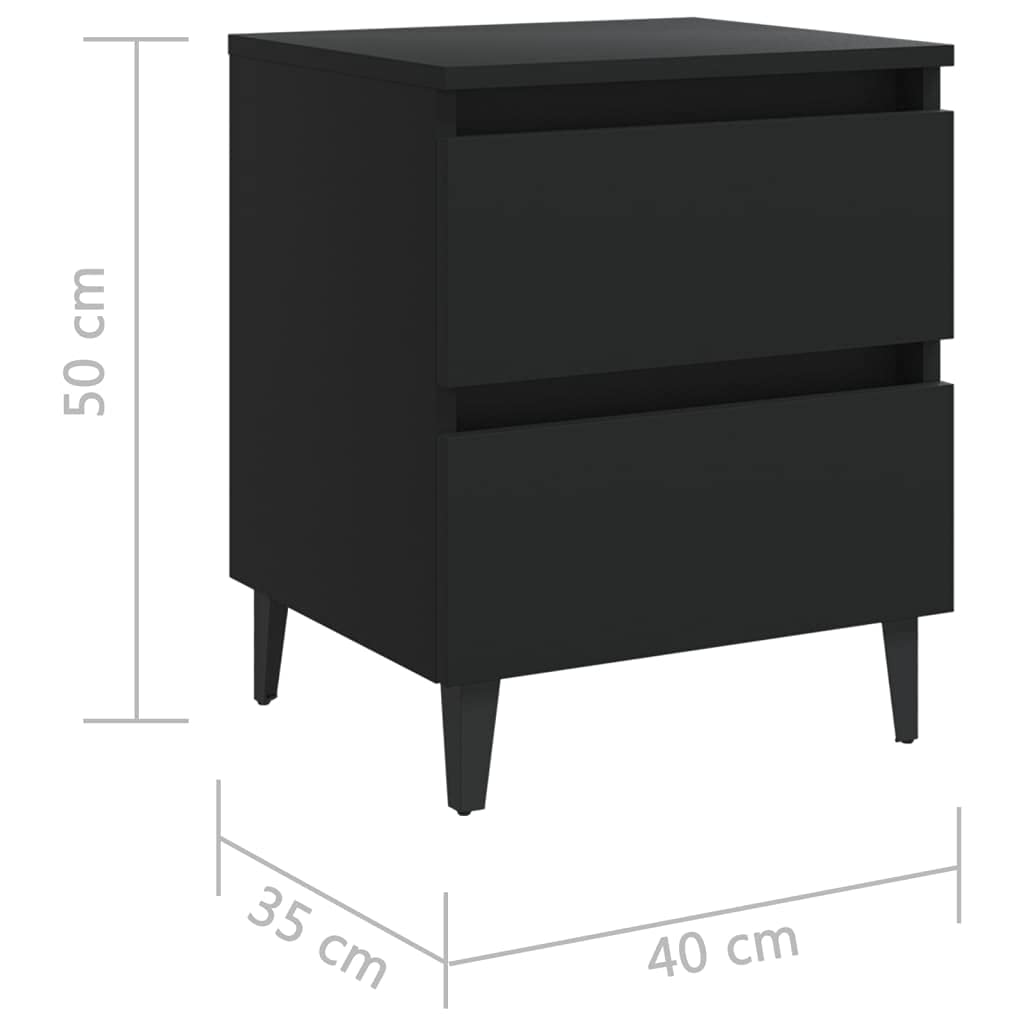 Mesita de noche industrial negra 40 x 35 x 50 cm de material de madera con dos cajones y cuatro patas de metal – Espacio de almacenamiento muebles armario armario estable resistente limpieza