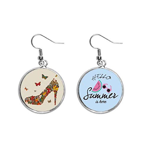 Pendientes de sandía con colgantes de mariposa y tacones altos para lóbulo de mujer