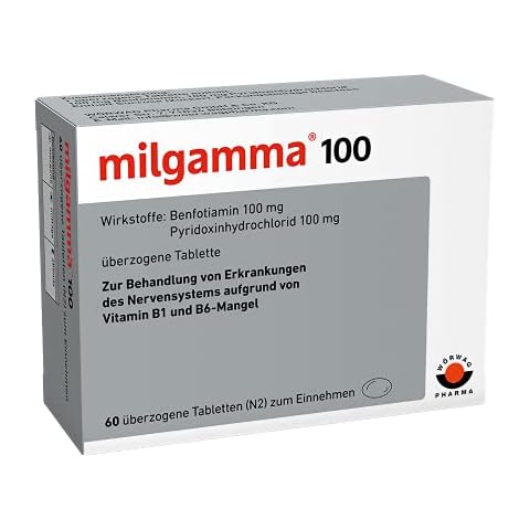Milgamma® 100 mg überzogene Vitamin B1 Tabletten mit Benfotiamin B1 (eine fettlösliche Vorstufe von Vitamin B1) und Vitamin B6, 60 Stück Cover