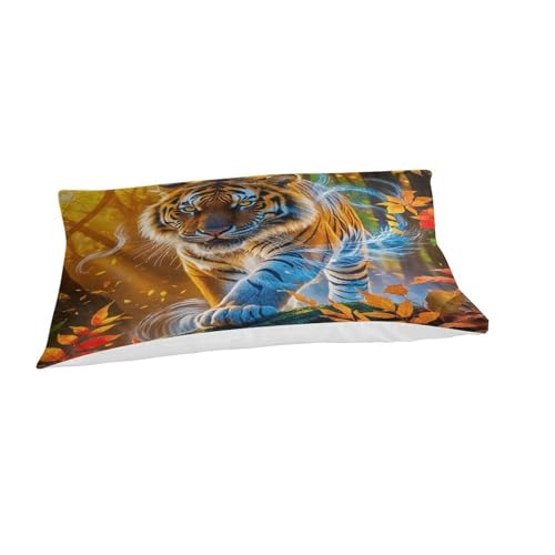Linge de lit tigre 3D microfibre 135x200cm anti-pli avec fermeture éclair cachée