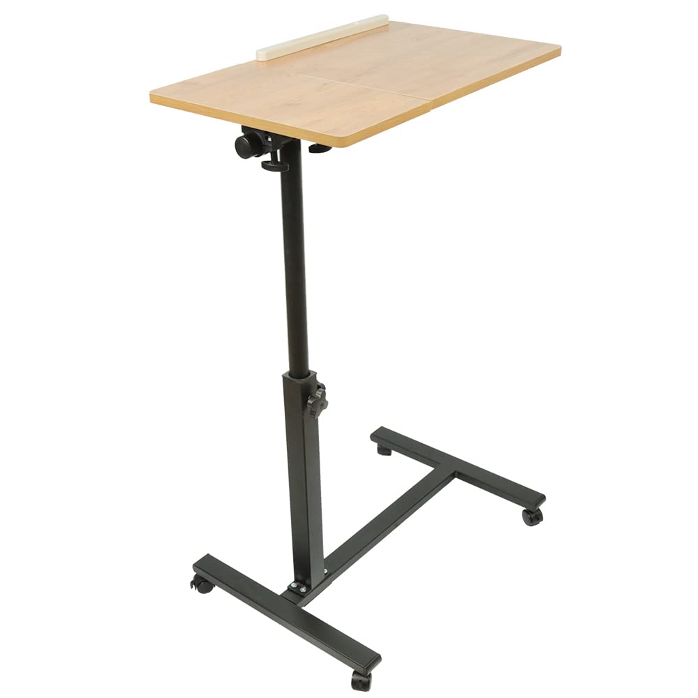 Table de Lit pour Ordinateur Portable à Roulettes - Bureau D'ordinateur Réglable et Pliable avec Rotation 360° - H x l x P: 60 *34.5 *58-90cm, Couleur Bois