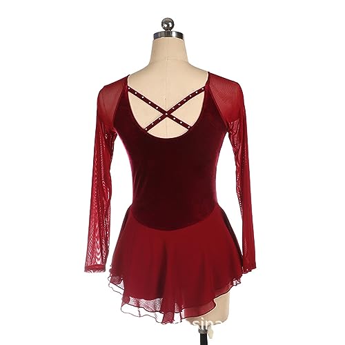 Vestido de patinação artística, malha de strass de laço cruzado simples Competição de patinação artí