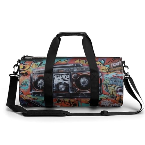 Gym Bag Graffiti Hip Hop Duffel Bag for Men Women Overnight Bag with Shoe Compartment Workout Bags