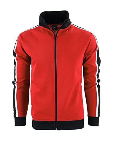 Screenshotbrand-S51706 Mens Hip Hop Premium Slim Fit Comfort Track Jacket - Athletic Sport Fitness Color Block Fashion Urban Lifestyle Streetwear Top-Red/Black-Large #TOP1