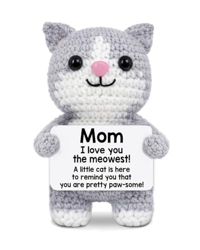 WEZADUK Mom Gift Positive Crochet Cat, Mothers Day Birthday Gifts Idea