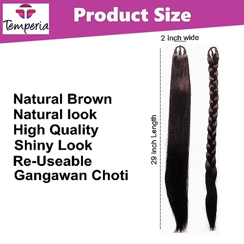 Temperia Artificial Fake Long Extensions Hair for Women & Girls - Savaram Gangawan Cataram Sadaraa Paranda Choti False Nakli Hair Wig - Extra Hair Braid Attachment for Ladies - Natural Brown (1pcs)