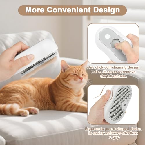 Nepfaivy Cat Steam Brush for Shedding - Steaming Cat Brushes for Indoor Cats with Release Button, Steam Slicker Brush for Dogs, Rechargeable Pet Spray Water Hair Removal Comb for Massage, Grooming — view 5