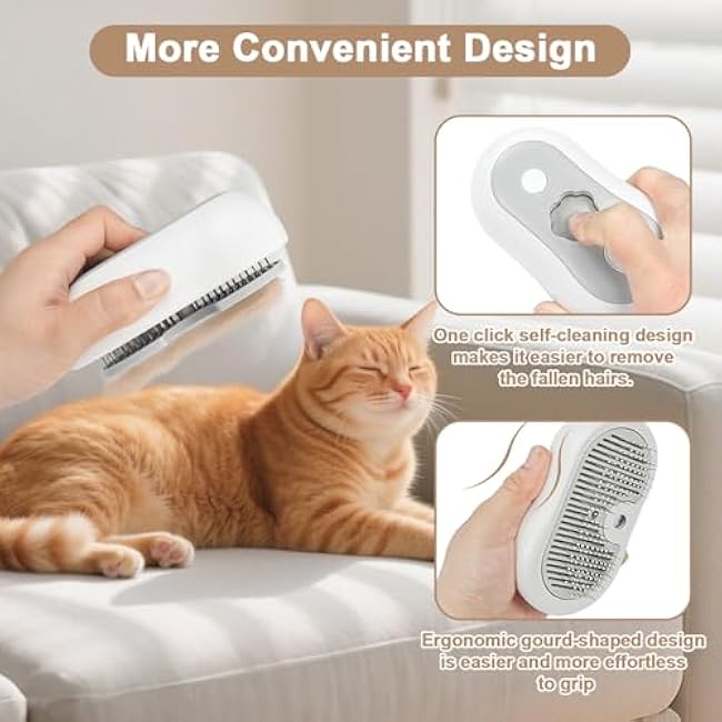 Nepfaivy Cat Steam Brush for Shedding - Steaming Cat Brushes for Indoor Cats with Release Button, Steam Slicker Brush for Dogs, Rechargeable Pet Spray Water Hair Removal Comb for Massage, Grooming-qzWecz3R