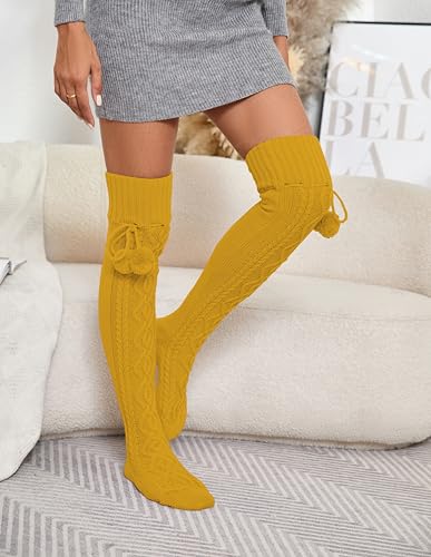Image of YELAIVP Women's Thigh High Socks - Extra Long Cable Knit Over the Knee Socks and Leg Warmers