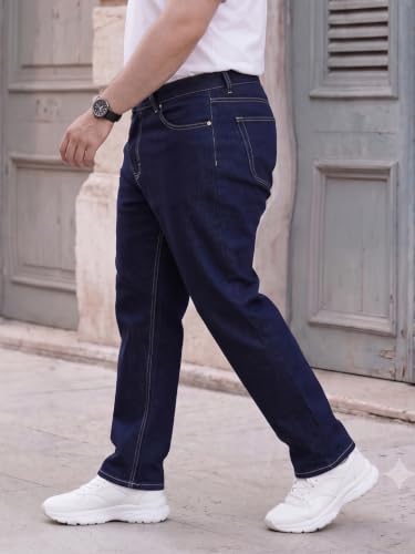 Image of Style Quotient Men Plus Size Black Tapered Fit Mid Rise Stretchable Jeans