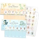 Morgenroutine & Abendroutine für Kinder - Routine Planer für Morgen und Abend: Dinosaurier (DIN A4 Tagesplan mit Klappen, Handmade in Germany) Checkliste mit Klett Punkten zum umklappen
