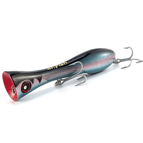 Leurre GT Popper de 20,3 cm avec hameçons triples VMC dos argenté et noir pour le surf