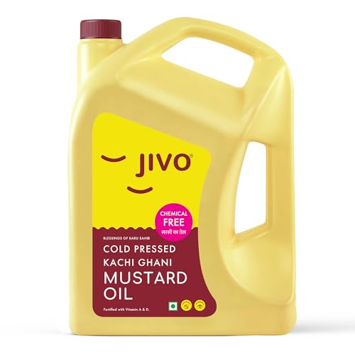 Image of Jivo Premium Cold Pressed Kachi Ghani Mustard Oil, 4 Litre | Contains Omega-3 (ALA) and Vitamin E | Ideal for Cooking, Frying, Pickling & Daily Use