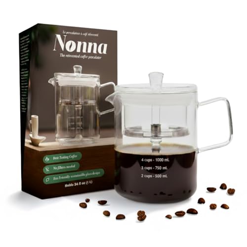 NONNA 2.0 Glass Coffee Percolator - Borosilicate Glass & Stainless Steel Retro Percolator | Eco Friendly Coffee Gift | BPA Free | Stovetop Glass Coffee Percolator (1 Unit)